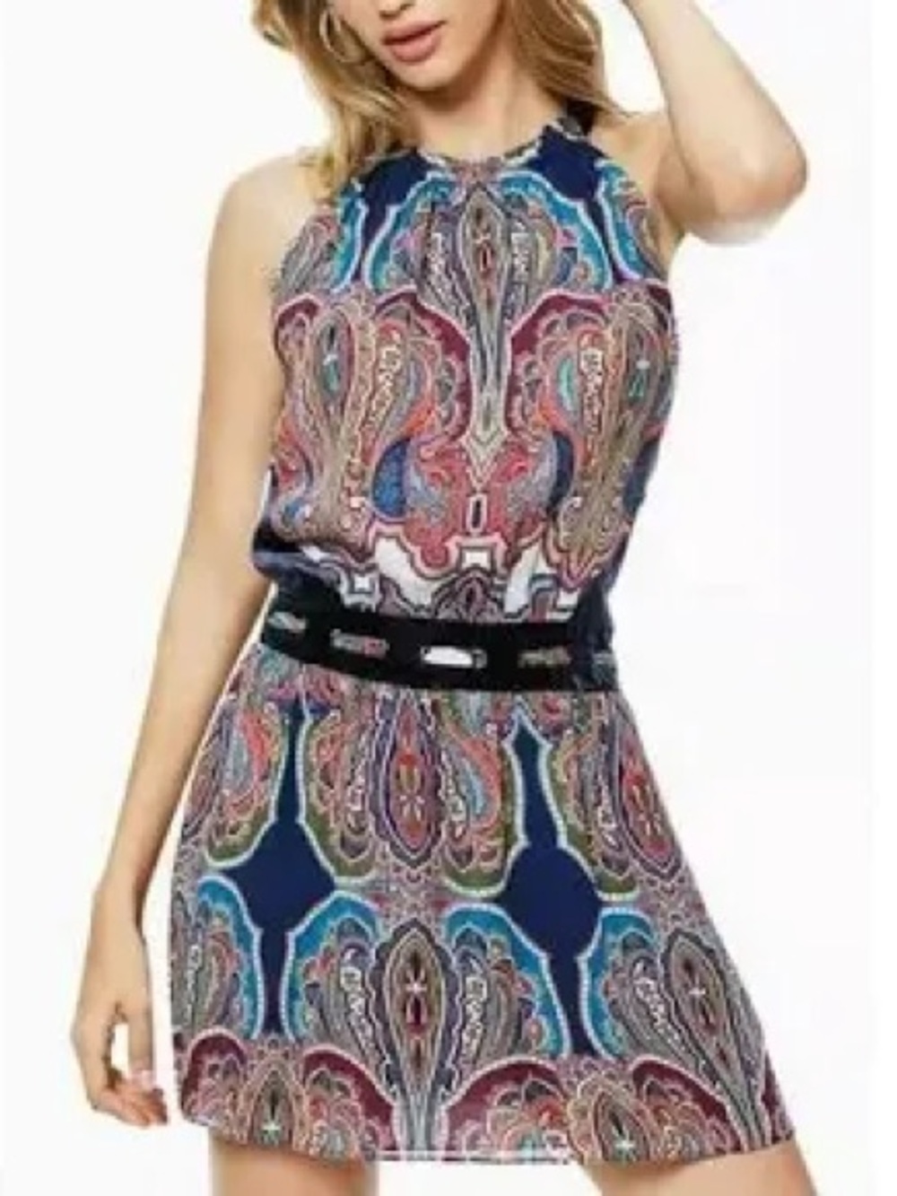 Ramy Brook Womens Dress Size XS Ivie Silk Paisley High Neck Mini Velvet Trim